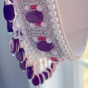 New amethyst and carnelian beads and pearls fringe ribbon choker Set
